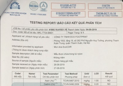 Báo Cáo Kết Quả Phân Tích Mùn Dừa EcoCOIR