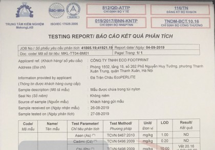 Báo Cáo Kết Quả Phân Tích Đá Trân Châu EcoPERLITE