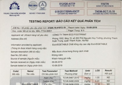 Báo Cáo Kết Quả Phân Tích Chất Trồng Cây Cao Cấp EcoVEGETABLE